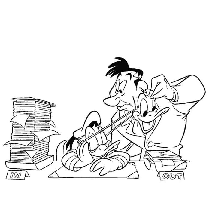 coloriage donald dort au travail